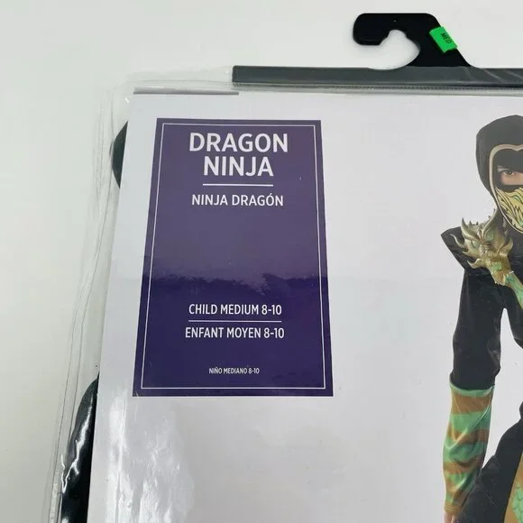 Dragon Ninja Youth Boys Size Medium 8-10 Halloween Dress Up Costume Black/Green - Picture 3 of 8